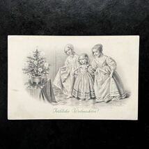 H.Schubert ★ M.M.Vienne M.Munk アンティーク ポストカード クリスマス 少女 女の子 ドレス クリスマスツリー ヴィエノワーズ_画像1