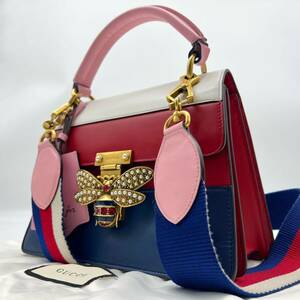 1円 【未使用級】GUCCI グッチ クイーンマーガレット 蜂 ビー パール シェリーライン 2way ハンドバッグ ショルダー トリコロール 476541