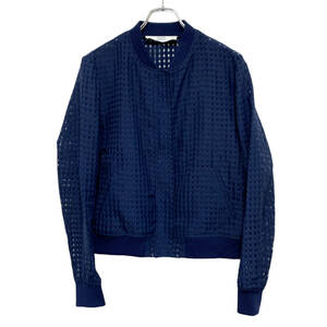 美品 ZARA Z1975 DENIM ポリエステル シースルー ブルゾン ジャケット M ネイビー レディース 24-0222