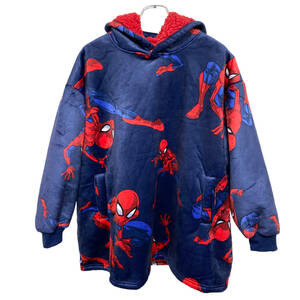 Spider-Man スパイダーマン 総柄 裏ボア ポリエステル パーカー ONE SIZE ネイビー キッズ 子供服 ルームウェア パジャマ コストコ 24-0307