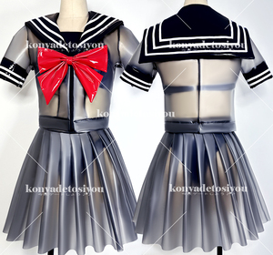 LJH23034 чёрный & чёрный супер глянец skeske симпатичный sailor способ tops + юбка в складку костюмированная игра JK форма маскарадный костюм девушка из кабаре менять оборудование Event костюм 