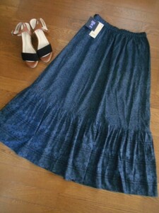  Uniqlo x Anna Sui *ANNA SUI* cotton 100%! Schic . total pattern x comfort .. waist rubber! long gathered skirt L unused goods 