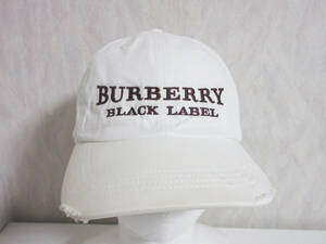 バーバリーブラックレーベル BURBERRY BLACK LABEL ロゴ キャップ 帽子 白 ダメージ加工 cp163