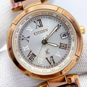 【稼働】シチズン CITIZEN xc ハッピーフライト 電波 ソーラー レディース 腕時計 デイト ブロンズ系 3針 H240 T021671 エコドラ 動作