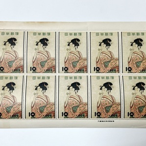☆日本切手/切手趣味週間 1955年 ビードロを吹く娘 10円 10面 シート 計1枚《NH未使用》☆ の画像1