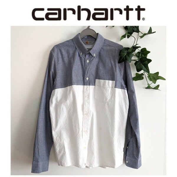 良品 カーハート CARHARTT WIP バイカラー 長袖 シャツ シャンブレーシャツ 白 ホワイト ブルー グレー 水色 レディース メンズ L