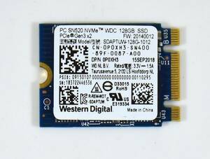 WD M.2 2230 NVMe SSD 128GB /健康状態84%/累積使用4291時間/PC SN520/動作確認済み, フォーマット済み/中古品