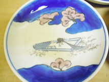 1b010●骨董●古い陶器の なます皿 ７枚●印判 染付 色絵 大鉢 大皿 小皿_画像2