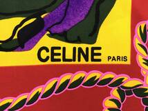 T03/034 CELINE PARIS セリーヌ シルクスカーフ レッド/パープル系/他_画像9