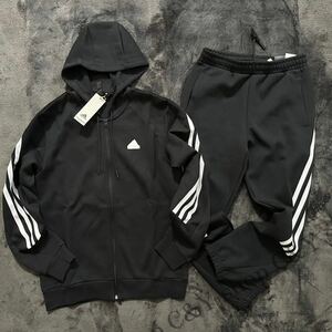 Lサイズ 新品 adidas アディダス スウェット 上下セット パーカー スウェットパンツ セットアップ 黒 ブラック aIC6712/aIC8254