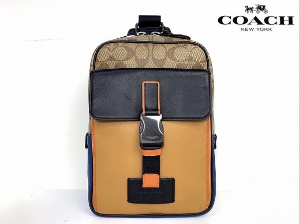 極美品★送料無料★ コーチ メンズ COACH カラーブロック トラックパック シグネチャー ショルダー ボディバッグ