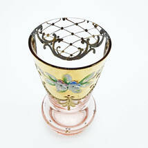 ボヘミアガラス チェコ 花瓶 淡桜色 ゴールド 金彩 花紋 ボヘミアン グラス 9.0cm_画像6