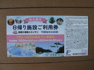 ★藤田観光株主優待券★箱根小涌園ユネッサン 下田海中水族館入場無料2名まで★送料63円から★3枚出品