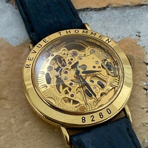 ◆稼働品◆希少◆ REVUE THOMMEN レビュートーメン 手巻き スケルトン文字盤 8260 17石 メンズ腕時計