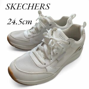 SKECHERS スニーカー 24.5 メッシュ ホワイト レディース 白 シューズ