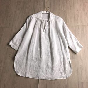 100円スタート○ タグ付き simplicite シンプリシテェ　麻　リネン100 スキッパー　チュニック　ブラウス　ゆったり　体型カバー