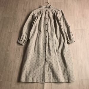 100円スタート○ North object ノースオブジェクト　おしゃれデザイン　バンドカラー　ワンピース　リネンブレンド