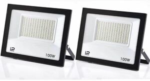 100W 2台 IP66防水 LED 投光器 作業灯 15000LM フラッドライト 省エネ 高輝度 アース付きプラグ PSE