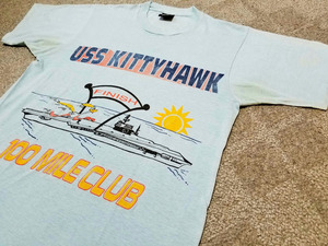 希少 ~80s USA製 ビンテージ USS KITTYHAWK キティーホーク プリントTシャツ M ロードランナー // ミリタリー 軍物 海軍 U.S.NAVY