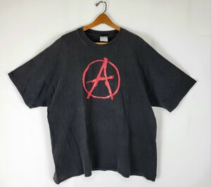 90s～ HANES サークルA アナーキー プリントTシャツ 黒 赤 XXL 2XL 90年代～ ヘインズ パンク PUNK CIRCLEA ANARCHY ビンテージ