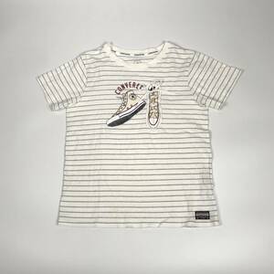 L(kids) CONVERSE Tシャツ ホワイト×グレー ボーダー 丸首 半袖 リユース ultramto ts1937