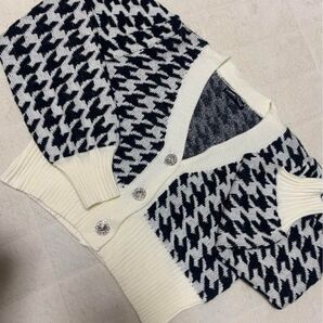 千鳥柄 ニットカーディガン 柔らかもちもち