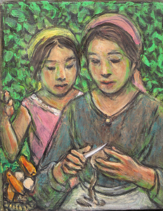 Art hand Auction ■①沢田文一■【母与女】2015年 油画(布面)第3号 正品保证, 绘画, 油画, 肖像