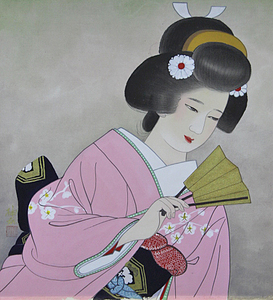 Art hand Auction ■① Yuaoi Miyashita ■ [Frühlingsabend] Japanisches Gemälde Nr. 10 Signiert und gestempelt. Authentizität garantiert, Malerei, Japanische Malerei, Person, Bodhisattva