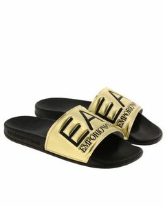 新品タグ付き US9.5 金/黒 エンポリオアルマーニ シーワールド スライド シャワーサンダル Emporio Armani EA7 Seaworld Slides