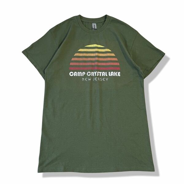 CAMP CRYSTAL LAKE 半袖 プリントロゴ スーベニアTシャツ グリーン M ニュージャージー州 13日の金曜日 ジェイソン GILDANボディTシャツ