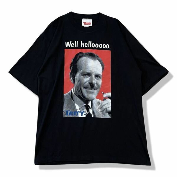 【00s】Terry Thomas(テリートーマス) フェイスプリント半袖Tシャツ ブラック/黒 L クルーネック フォトプリント 英国俳優 コメディアン