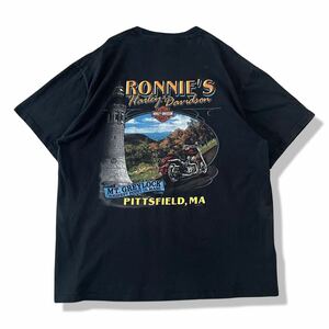 ハーレーダビッドソン 両面プリント バイクTシャツ ブラック/黒 XL 半袖 Hanes ヘインズ BEEFY-T ヴィンテージTシャツ ホンジュラス製