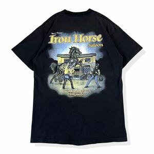【90s】anvil(アンビル) Iron Horse Salon 半袖 ポケットTシャツ ブラック L バイクTシャツ シングルステッチ ヴィンテージTシャツ USA製