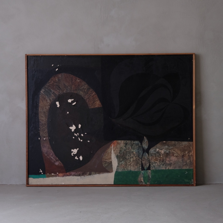 02906 1960〜70年代 大型抽象画 119×93㎝ / 絵画 アート 美術 芸術 古道具, 絵画, 油彩, 抽象画