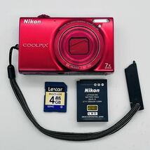 Nikon COOLPIX S6100 ニコン コンパクトデジタルカメラ デジカメ レッド & 純正バッテリー EN-EL12 & 4GB SDカード 中古 動作OK_画像1