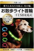 光る首輪 犬 散歩用ライト オレンジ 防水 軽量 長さ調節 点灯モード 夜間灯 ペット_画像2