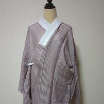 単衣　麻絹混合　長襦袢 バチ衿　ピンク紫　_画像1
