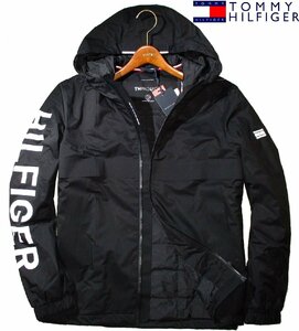 新品ラス1 L 定価4.29万▼ トミーヒルフィガー TOMMY HILFIGER 撥水加工 中綿入り フード ブルゾン ジャケット パーカー メンズ 黒