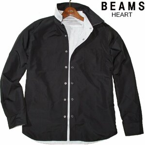 新品ラス1 春物 M ▼ ビームス BEAMS HEART ▼ リバーシブル 長袖シャツ シャツジャケット 黒 ヒッコリー 白 ジャケット ウェスタンシャツ