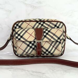 バーバリー Burberry ノバチェック ショルダーバッグ キャンバス レッド 自00238