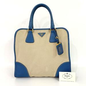 PRADA プラダ ハンドバッグ トートバッグ ブルー キャンバス レザー 2-25281