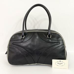 PRADA プラダ ハンドバッグ パンチングレザー ブラック 黒 7-28560