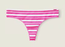 Victoria's Secret ヴィクトリア シークレット PINK シームレス ソング Tバック ショーツ Atomic Pink Striped 未開封新品 送料無料_画像1