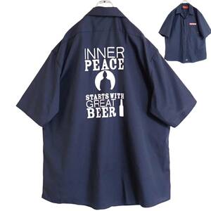 5447/美品Dickies ファンキー仏陀 半袖ワークシャツ2XL●洗濯プレス済●FUNKY BUDDHA INNER PEACE STARTS WITH GREAT BEERディッキーズ古着