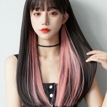 ☆早着☆フルウィッグ インナーピンク ロングヘアーウィッグ かつら 小顔効果 ロング コスプレ ウイッグ イメチェン 原宿系 ロング_画像4