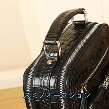 有光沢、多機能、軽奢、ワニ皮シングルショルダーバッグ、メンズ本革正規品ビジネスハンドバッグ、斜め掛け、ブラック_画像7