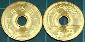令和３年５円玉ロール出し１枚未使用硬貨　発送は定形、定形外、落札者希望発送方法