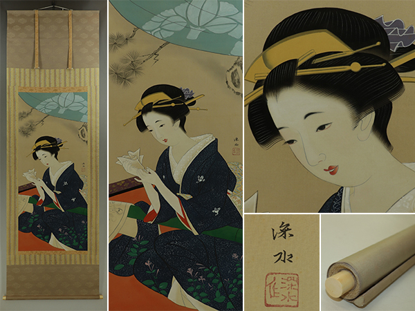 Masterpiece [Replica] Ito Shinsui [Spring Evening] ◆Silk book◆Comes with box◆Double box◆Thick scroll s02021, Painting, Japanese painting, person, Bodhisattva