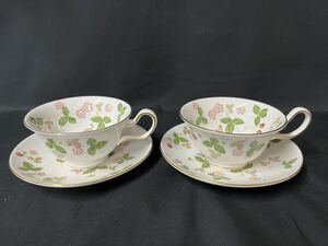 WEDGWOOD ウェッジウッド ワイルドストロベリー カップ ソーサー 2客セット 金縁 洋食器 BONE CHINA イギリス製 K-0312-04 