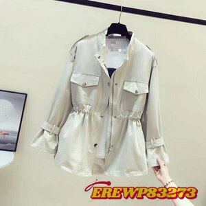 トレンチコート レディース ミディアム丈ジャケット スプリングコート 春コート ゆったりアウター 秋服 アイボリー L